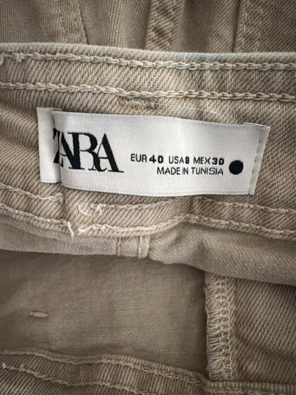 Zara Beige Wide-Leg Cropped Pants With Raw Hem Size 8 - Picture 3 of 3